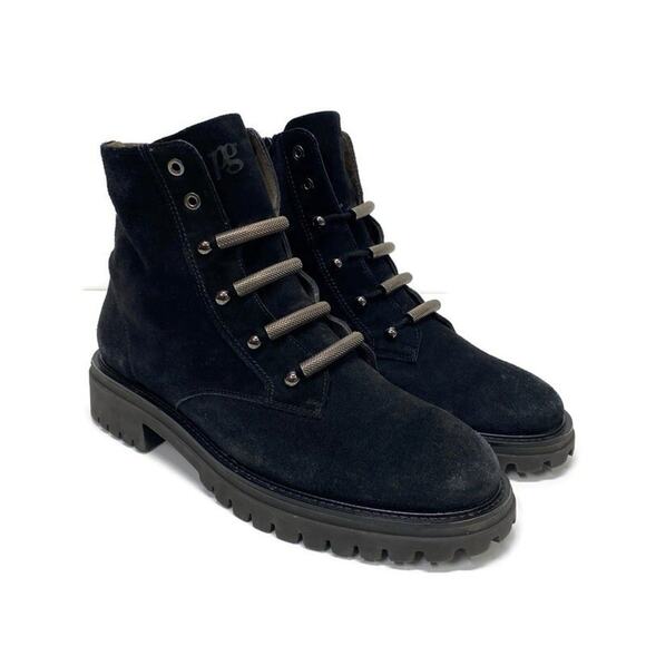 Paul Green Keri Boots Black Suede Women's US 10.5‎ Thick Lug Side Zipper - Picture 1 of 12